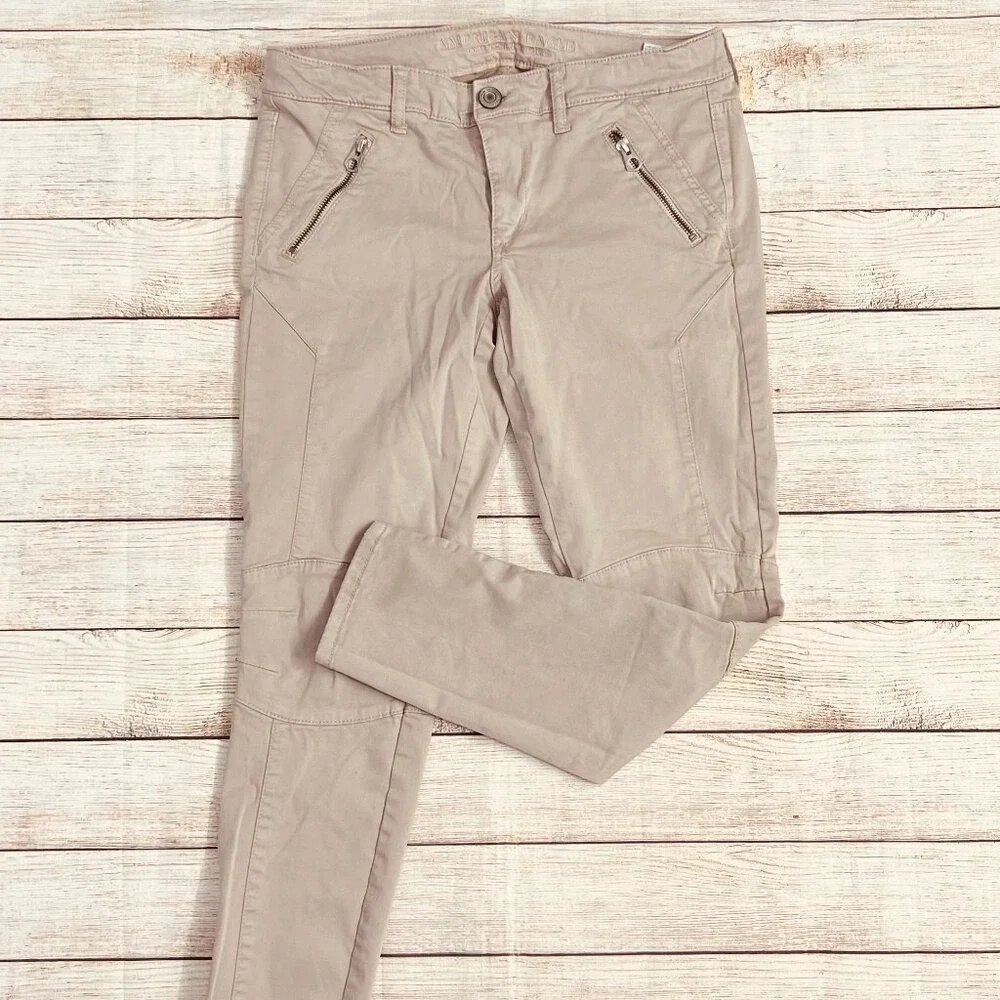 American Eagle Outfitters Tan Moto Jegging Ankle Super‎ Stretch Pants Size 8 - Picture 3 of 13